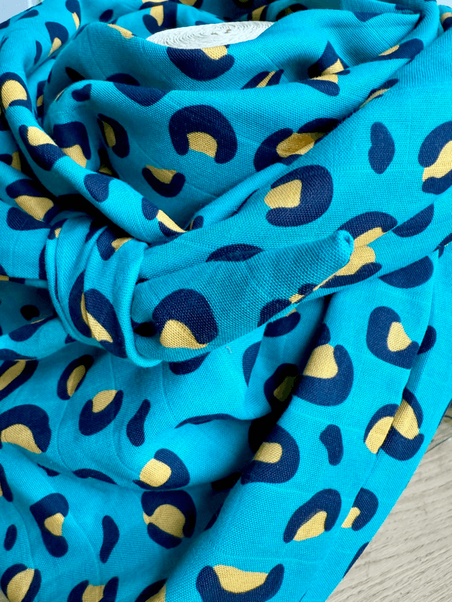 Foulard triangle - LEOPARD turquoise et jaune