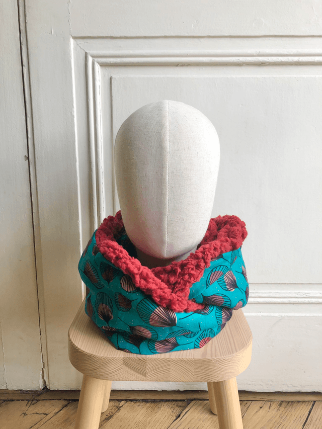 Echarpe double tour Sherpa - PLUMES - vert et rouge