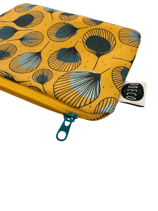 Trousse porte-monnaie - PLUMES vertes fond  jaune