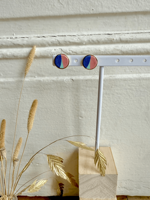 Boucles d'oreilles - PUCE BAUHAUS - bleu, vert et  rose