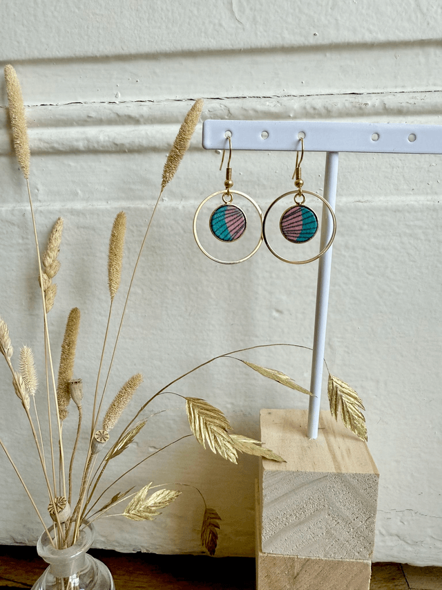 Boucles d'oreilles - HOOKRING PLUME - vert et rose