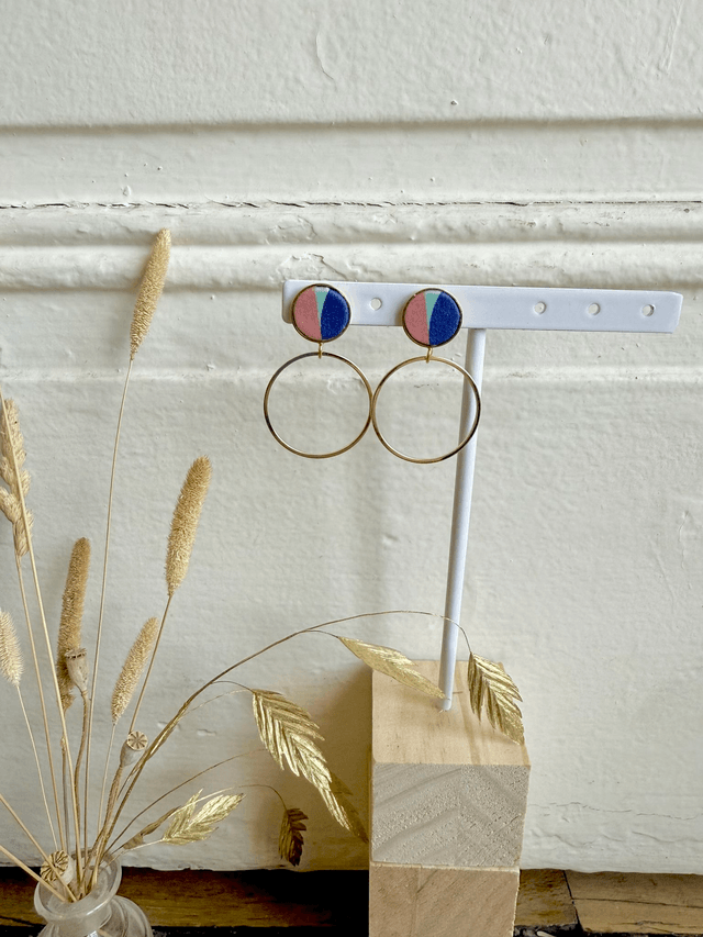 Boucles d'oreilles - PUCERING BAUHAUS- rose, vert et bleu
