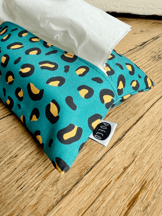 Pochette mouchoirs - LEOPARD ( turquoise - jaune)