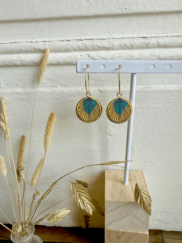 Boucles d'oreilles - CREOLES PLUMES - jaune et vert