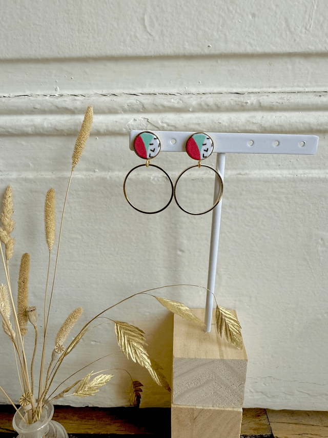Boucles d'oreilles - PUCERING BAUHAUS- rouge et vert