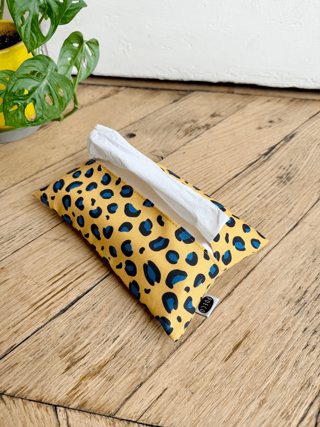 Pochette mouchoirs - LEOPARD ( jaune - turquoise )