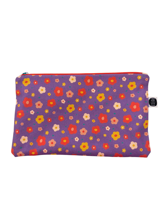 Trousse plate - FLEURS violet