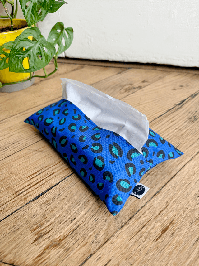 Pochette mouchoirs - LEOPARD ( bleu - turquoise) 