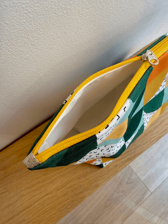 Trousse de toilette - tissu intérieur imperméable - BAUHAUS (vert - orange - jaune)