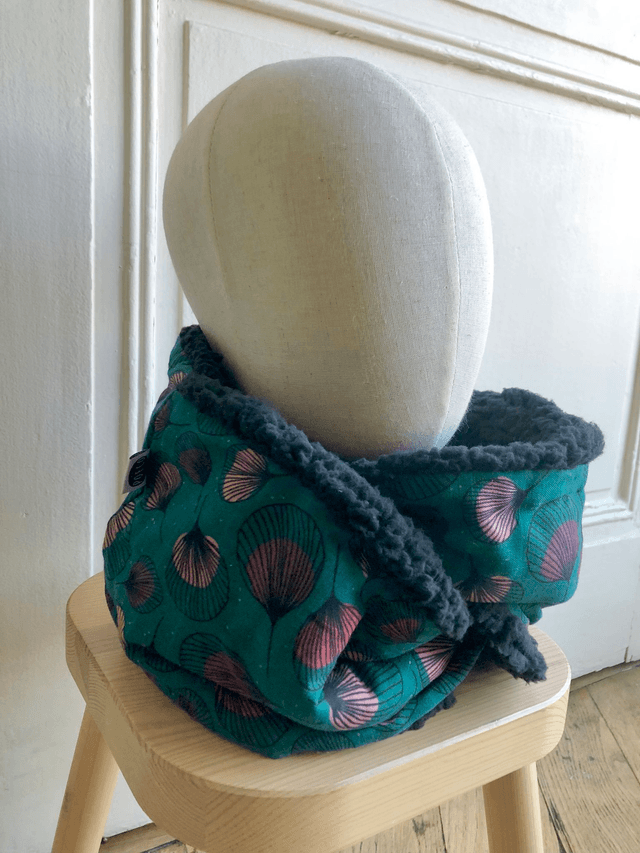 Echarpe double tour Sherpa - PLUMES - vert et noir