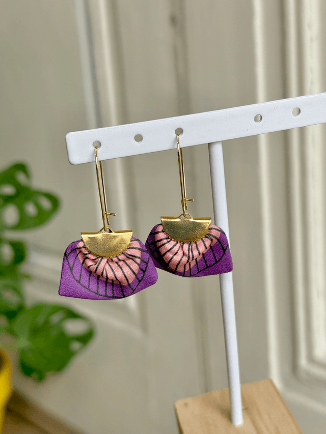 Boucles d'oreilles - DORMEUSES PLUMES - prune et rose