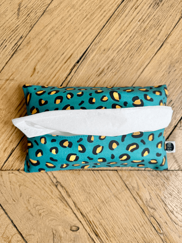 Pochette mouchoirs - LEOPARD ( turquoise - jaune)