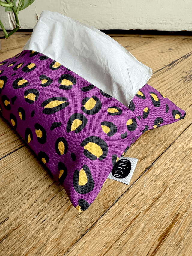 Pochette mouchoirs - LEOPARD ( prune - jaune) 