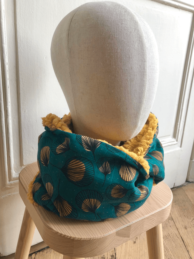 Echarpe double tour Sherpa - PLUMES - vert et jaune