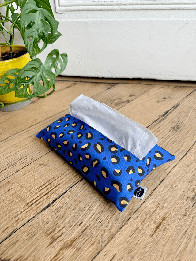 Pochette mouchoirs - LEOPARD ( bleu- jaune) 