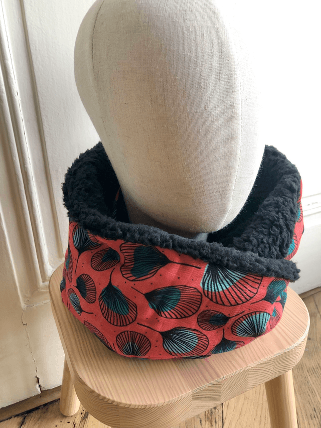 Echarpe double tour Sherpa - PLUMES - rouge et noir