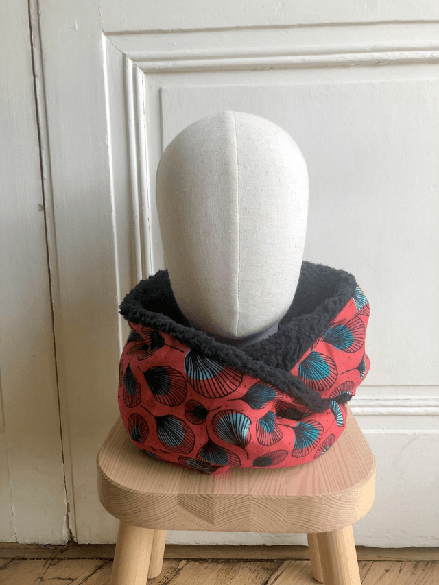 Echarpe double tour Sherpa - PLUMES - rouge et noir