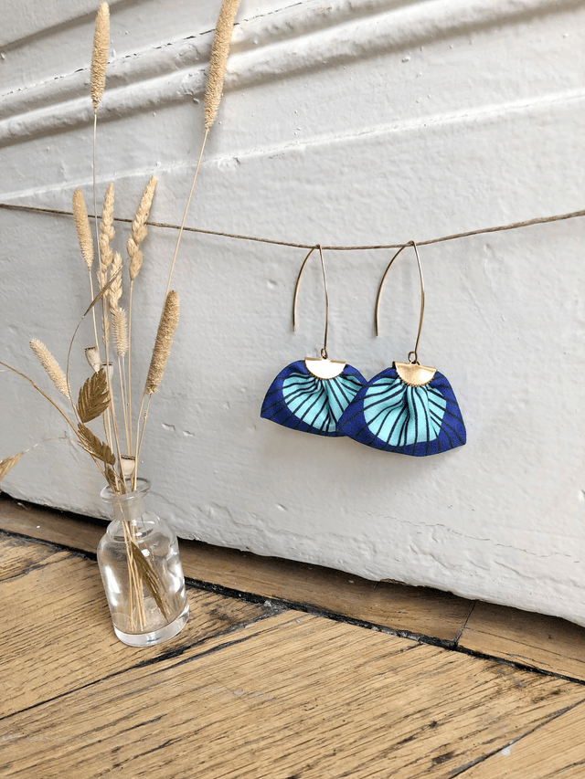 Boucles d'oreilles - LONGUES PLUMES - bleu et vert