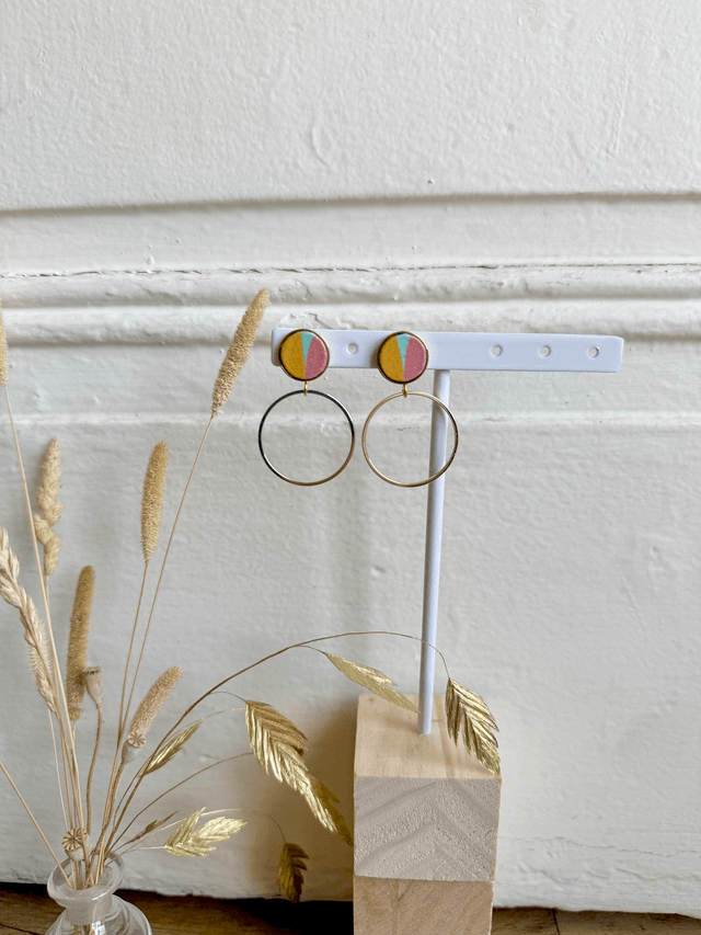 Boucles d'oreilles - PUCERING BAUHAUS- jaune, vert et rose