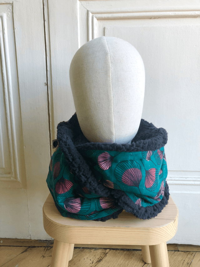 Echarpe double tour Sherpa - PLUMES - vert et noir