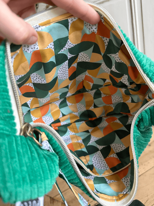 Sac Demi Lune velours côtelé - vert - motifs BAUHAUS