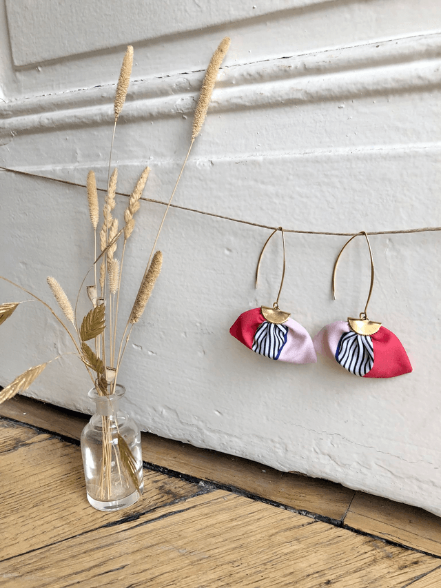 Boucles d'oreilles -  LONGUES RAYEES - rouge rose et bleu