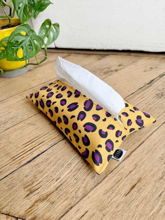 Pochette mouchoirs - LEOPARD ( jaune - prune ) 
