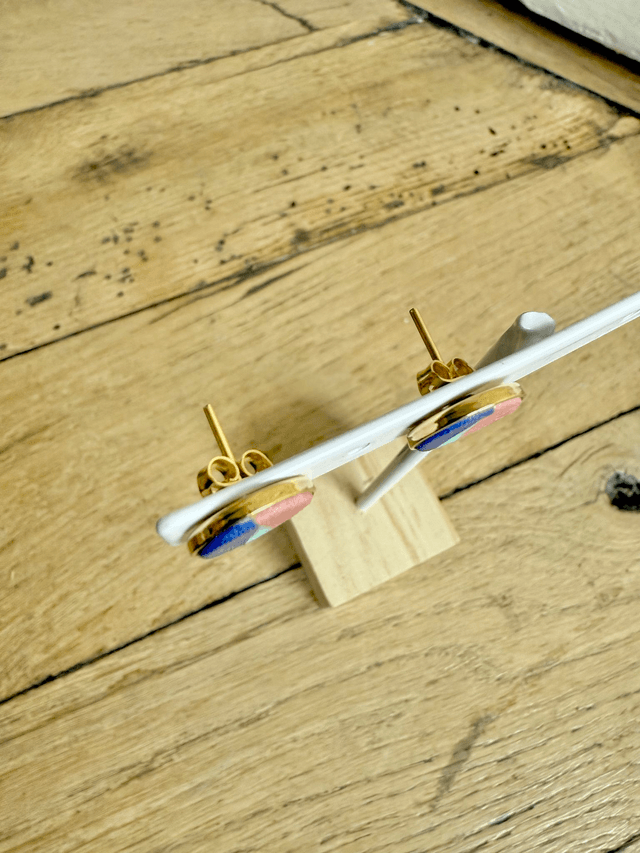 Boucles d'oreilles - PUCE BAUHAUS - bleu, vert et  rose