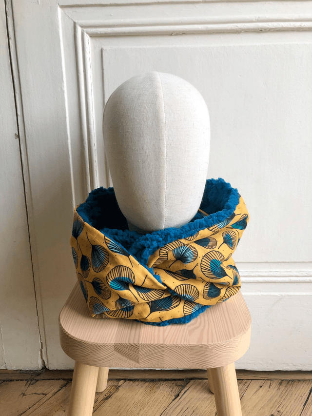 Echarpe double tour Sherpa - PLUMES - jaune et turquoise