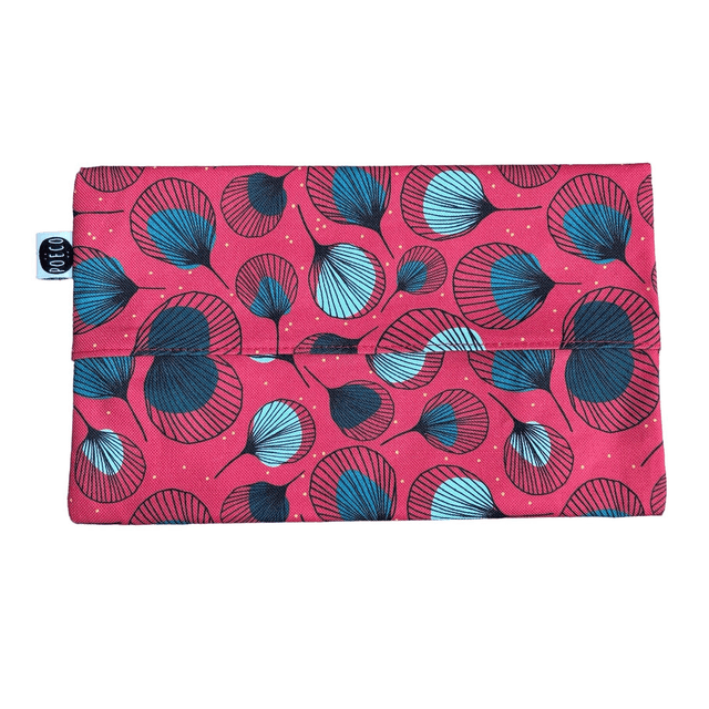 Pochette mouchoirs - PLUMES  vertes fond rouge