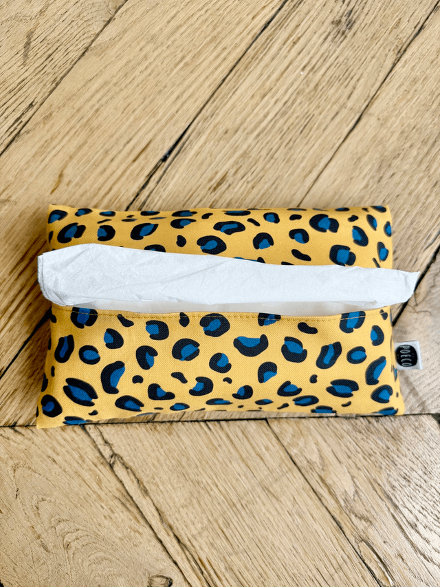 Pochette mouchoirs - LEOPARD ( jaune - turquoise )