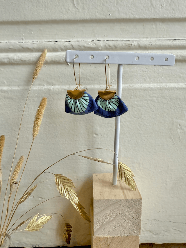 Boucles d'oreilles - DORMEUSES PLUMES - bleu et vert