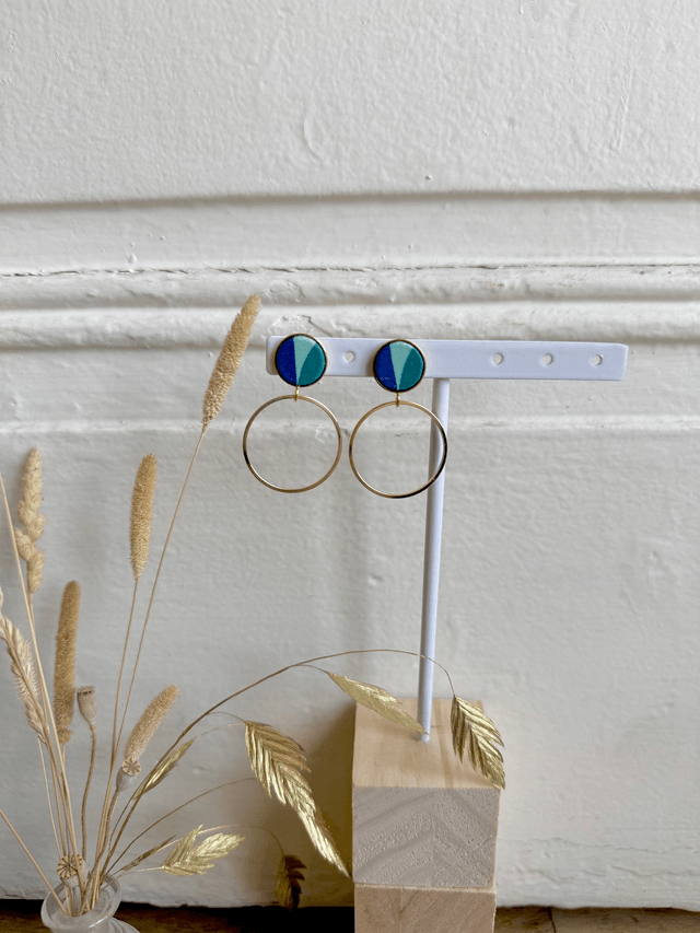 Boucles d'oreilles - PUCERING BAUHAUS- bleu et vert