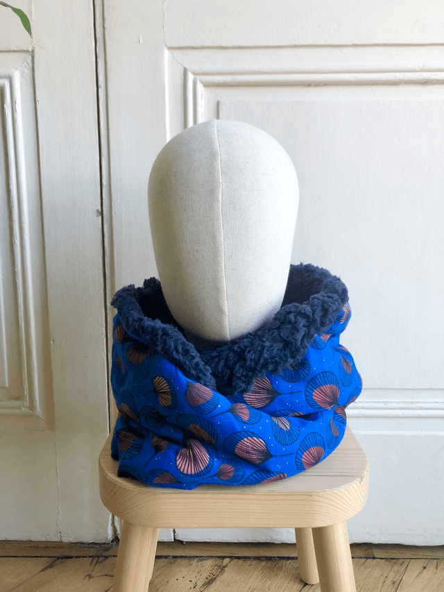 Echarpe double tour Sherpa - PLUMES - bleu et rouge