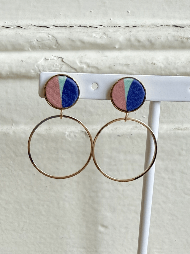 Boucles d'oreilles - PUCERING BAUHAUS- rose, vert et bleu