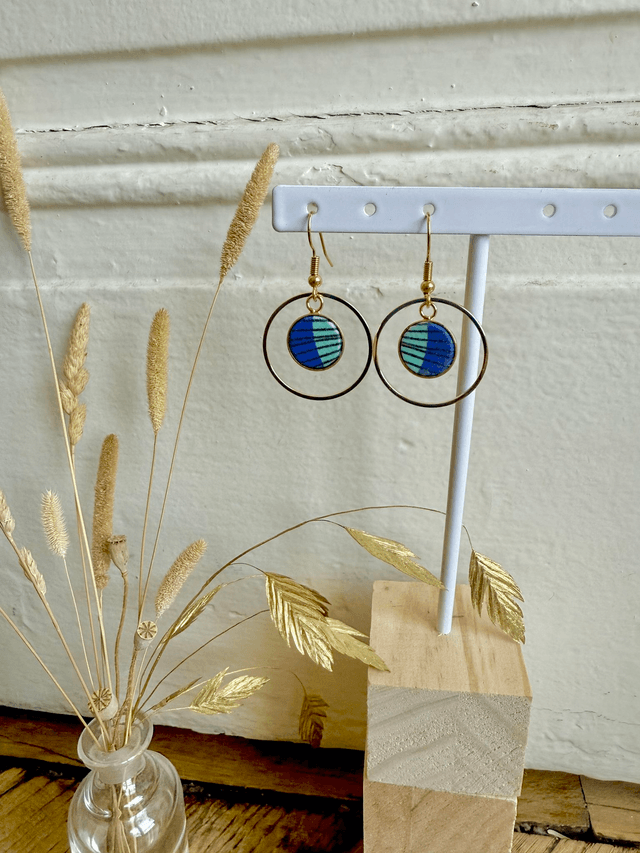 Boucles d'oreilles - HOOKRING PLUME - bleu et vert