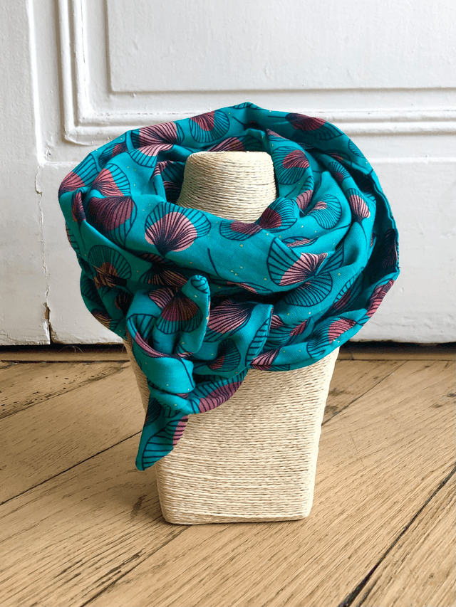 Echarpe 180 cm de long - PLUMES - turquoise