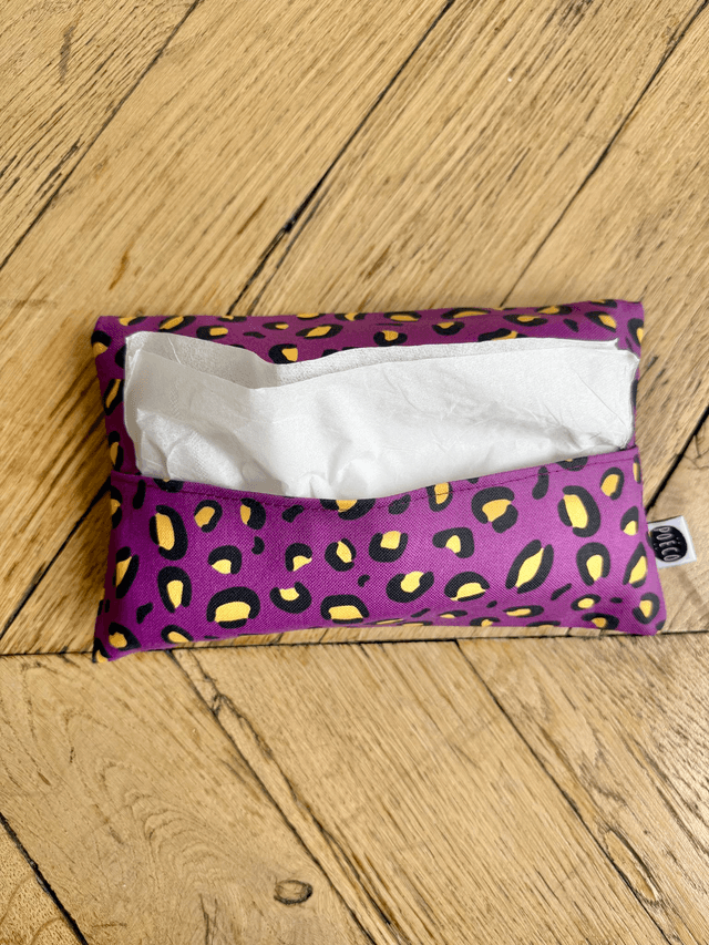 Pochette mouchoirs - LEOPARD ( prune - jaune) 