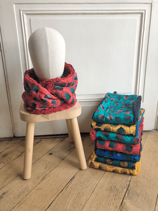Echarpe double tour Sherpa - PLUMES - vert et jaune