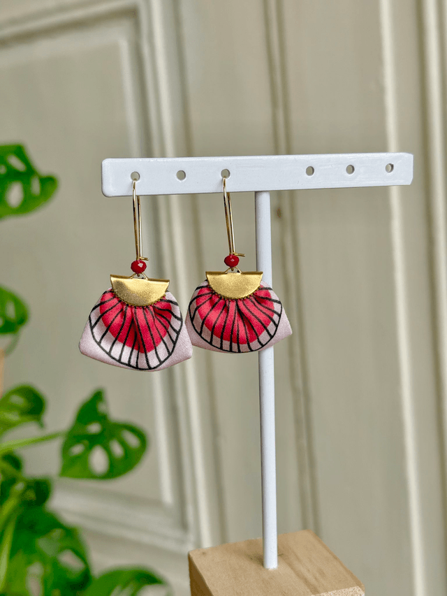 Boucles d'oreilles - DORMEUSES PLUMES - rose et rouge