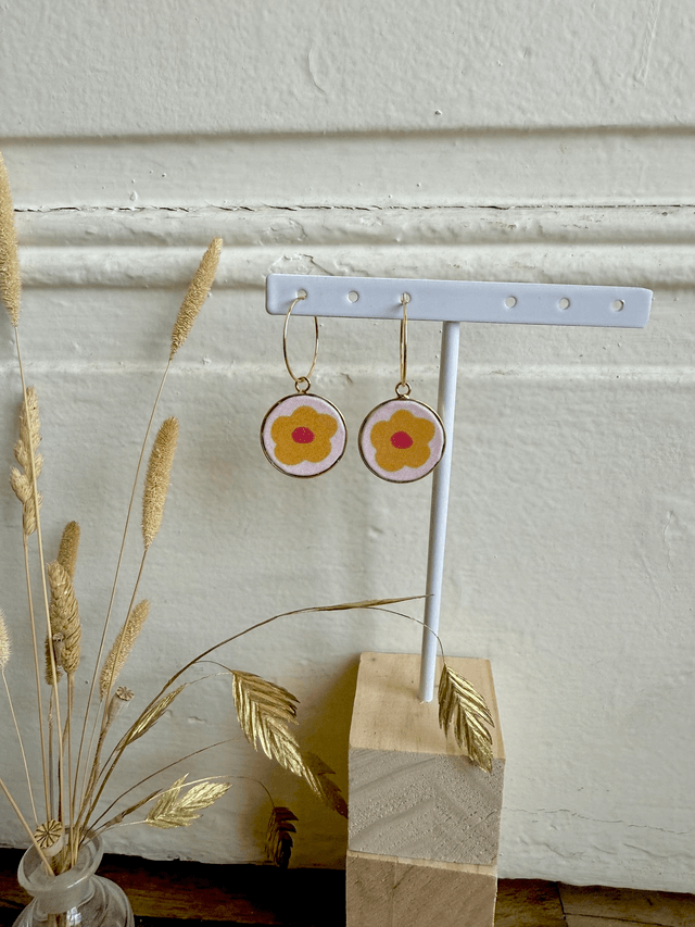 Boucles d'oreilles - CREOLES FLEURS - rose, jaune et rouge