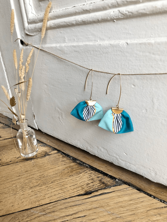 Boucles d'oreilles -  LONGUES RAYEES - vert et jaune