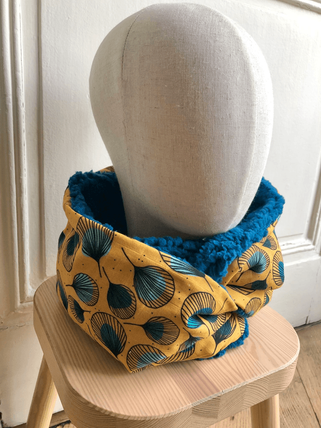 Echarpe double tour Sherpa - PLUMES - jaune et turquoise