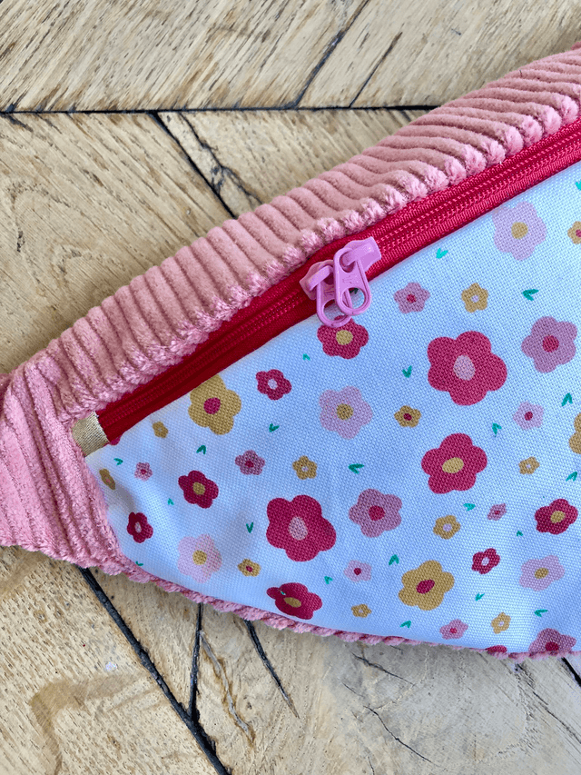 Sac Banane velours côtelé  - FLEURS - rose