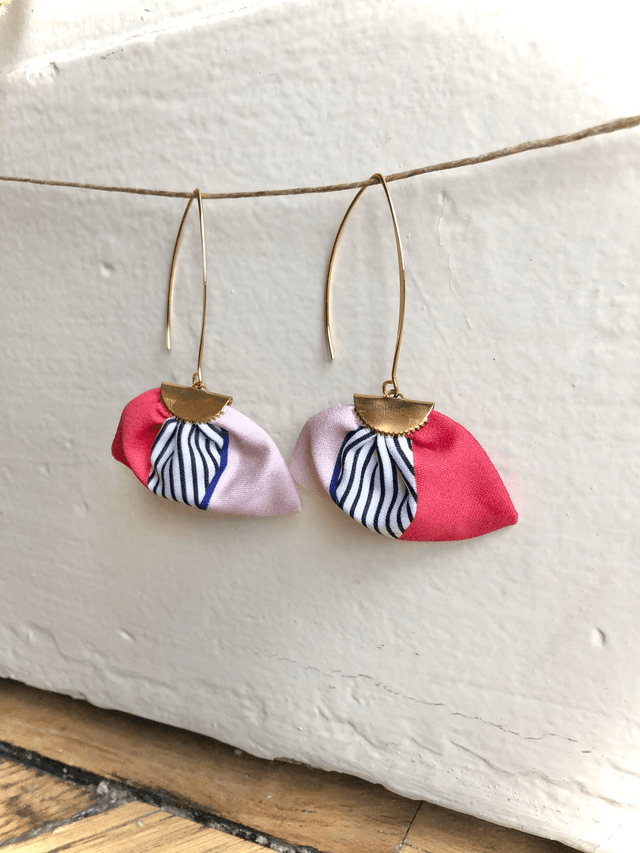 Boucles d'oreilles -  LONGUES RAYEES - rouge rose et bleu