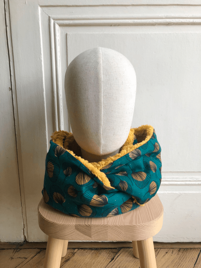 Echarpe double tour Sherpa - PLUMES - vert et jaune