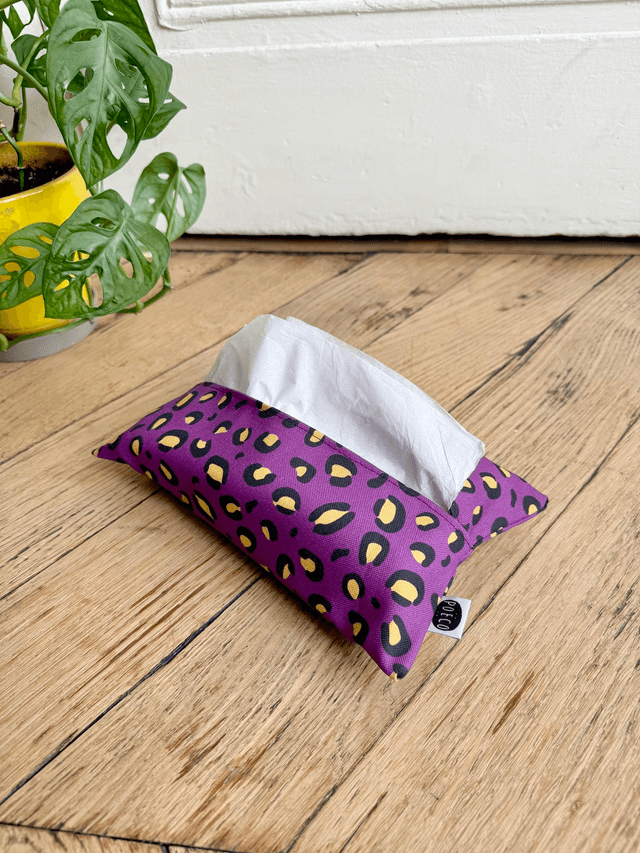 Pochette mouchoirs - LEOPARD ( prune - jaune) 
