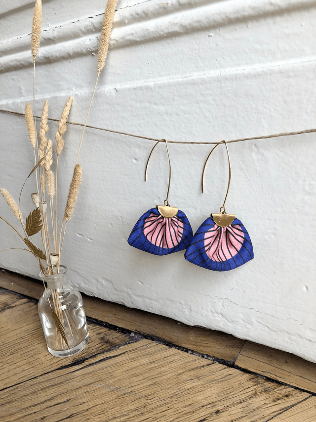Boucles d'oreilles - LONGUES PLUMES - bleu et rose
