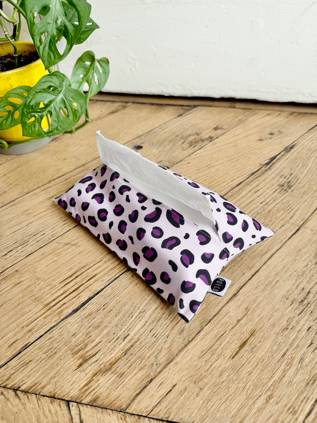 Pochette mouchoirs - LEOPARD ( rose - prune )