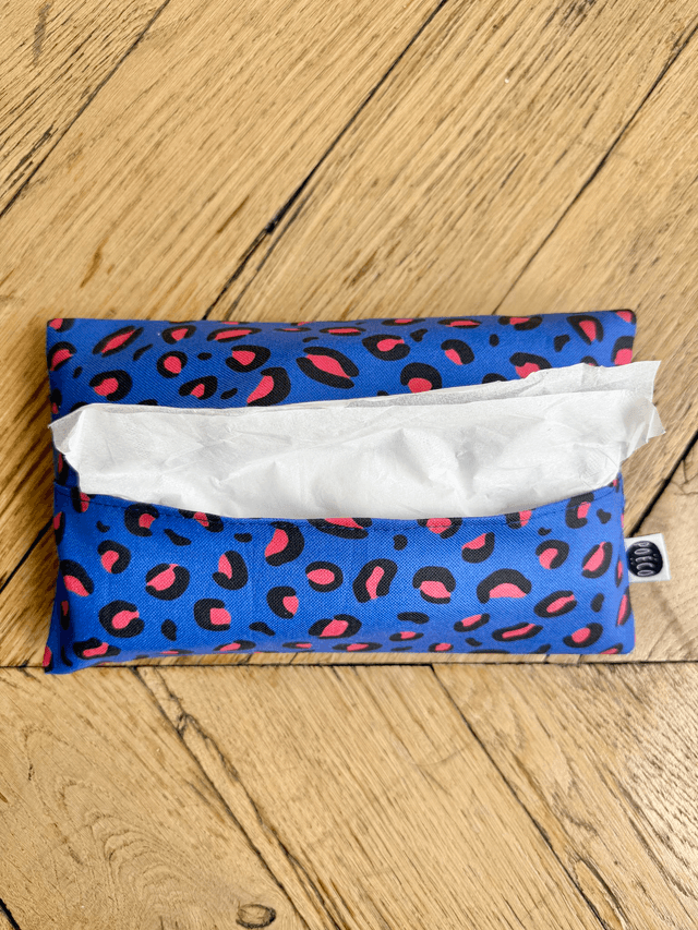 Pochette mouchoirs - LEOPARD ( bleu - rouge ) 